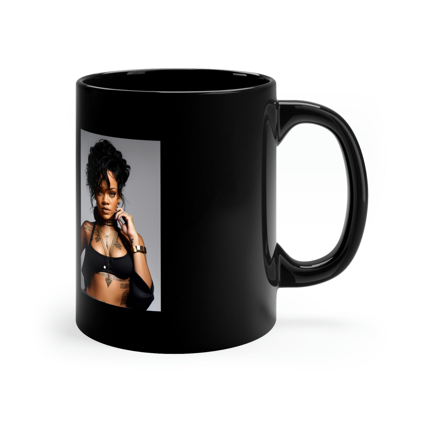 Rihanna Black Top Black Coffee Mug