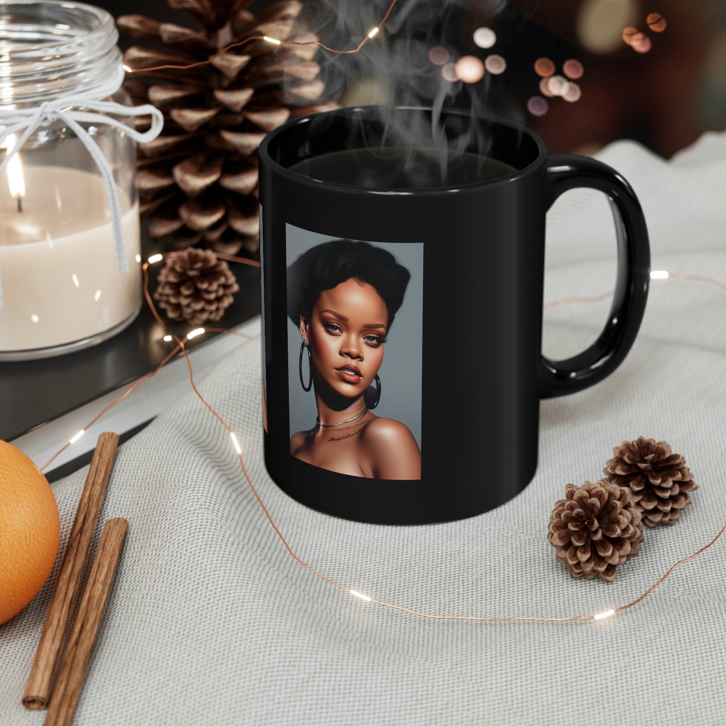 Rihanna Photoshoot Black Coffee Mug