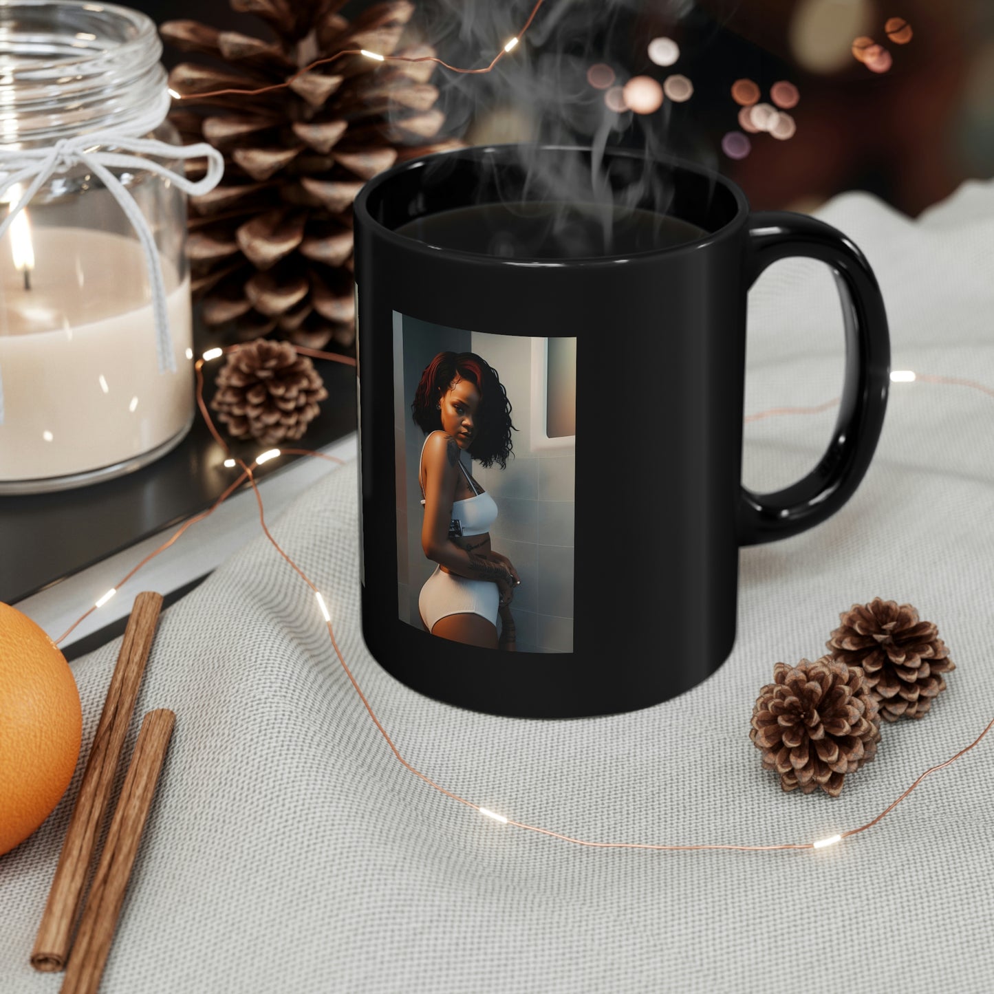 Rihanna Bathroom Black Coffee Mug