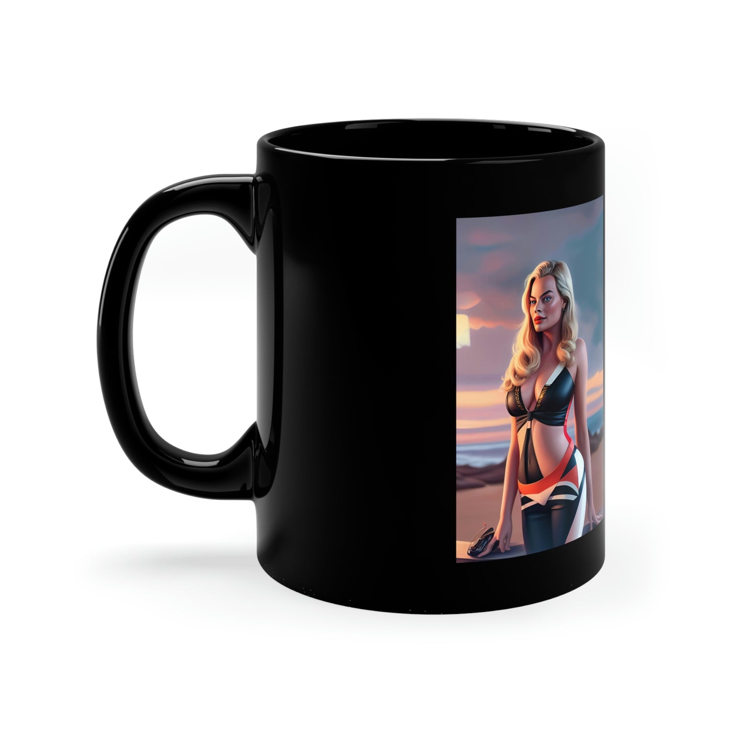 Margot Robbie Sunset Black Coffee Mug