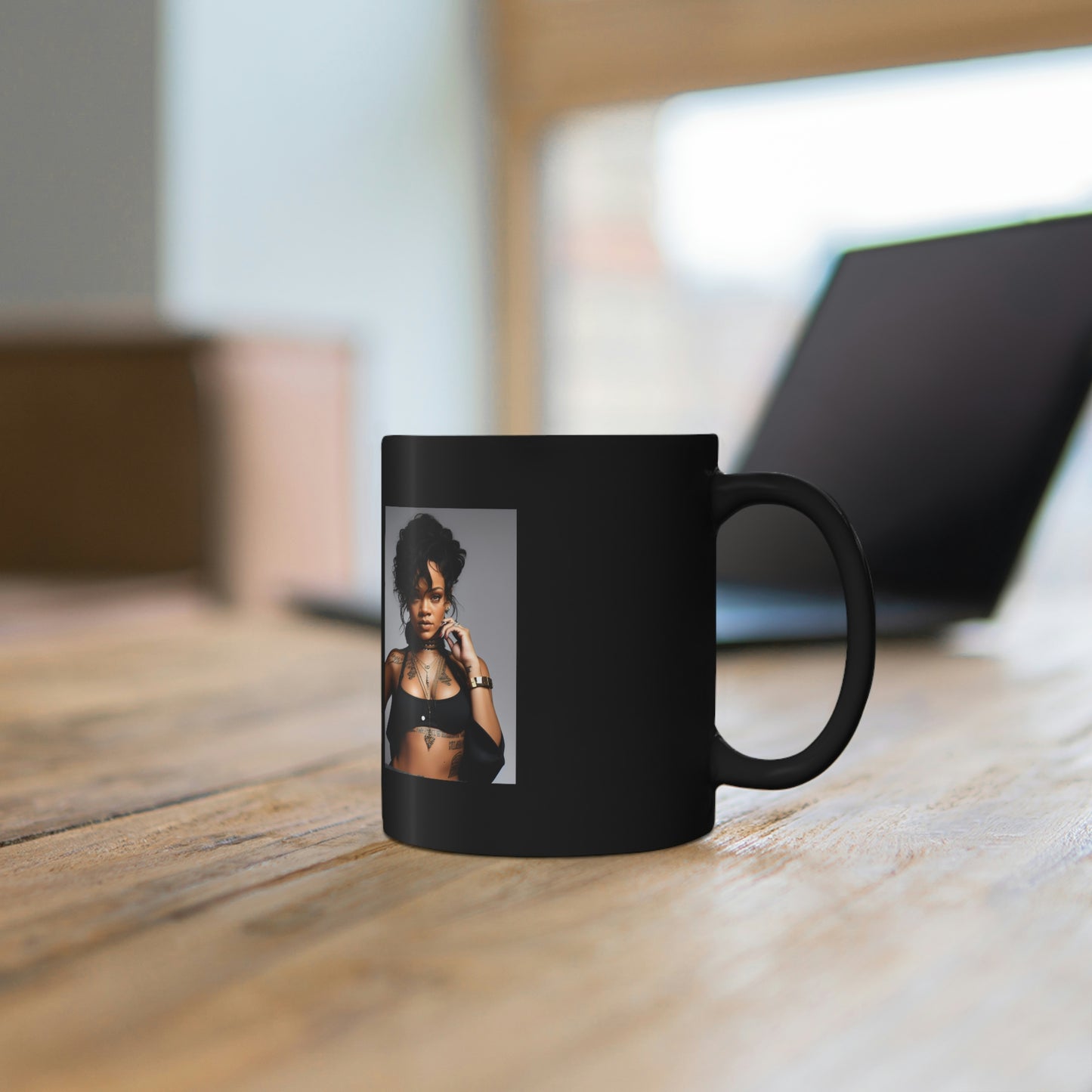 Rihanna Black Top Black Coffee Mug