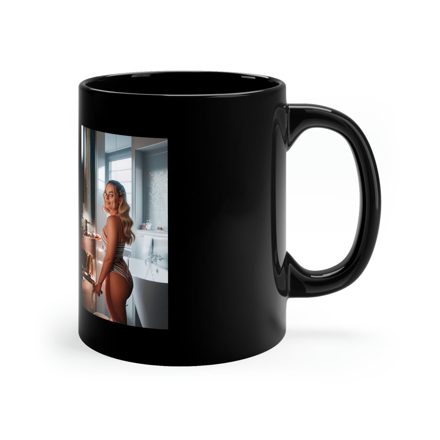 Margot Robbie Bathroom Black Coffee Mug
