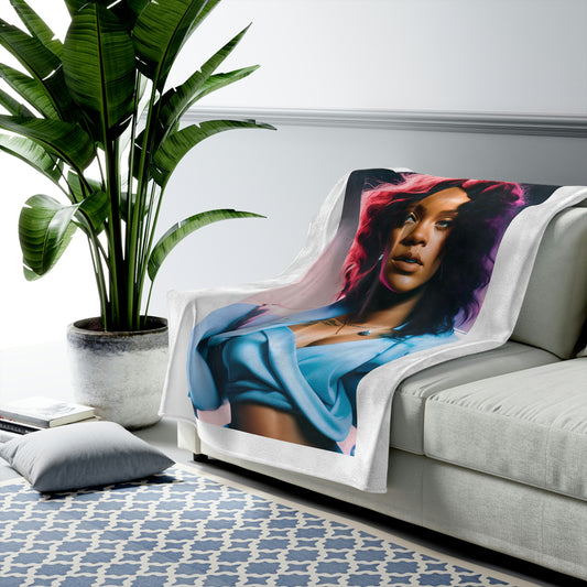 Rihanna Blue Top White Blanket