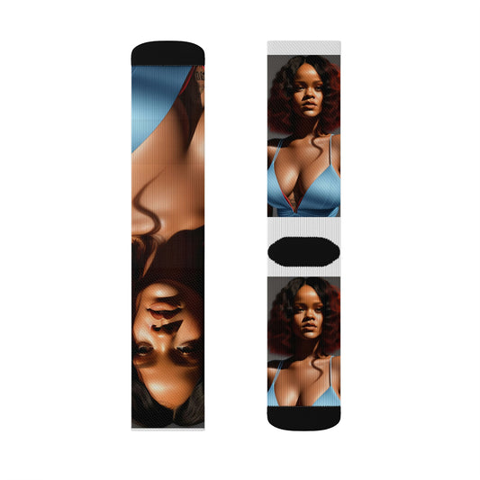 Rihanna Blue Top Tube Socks