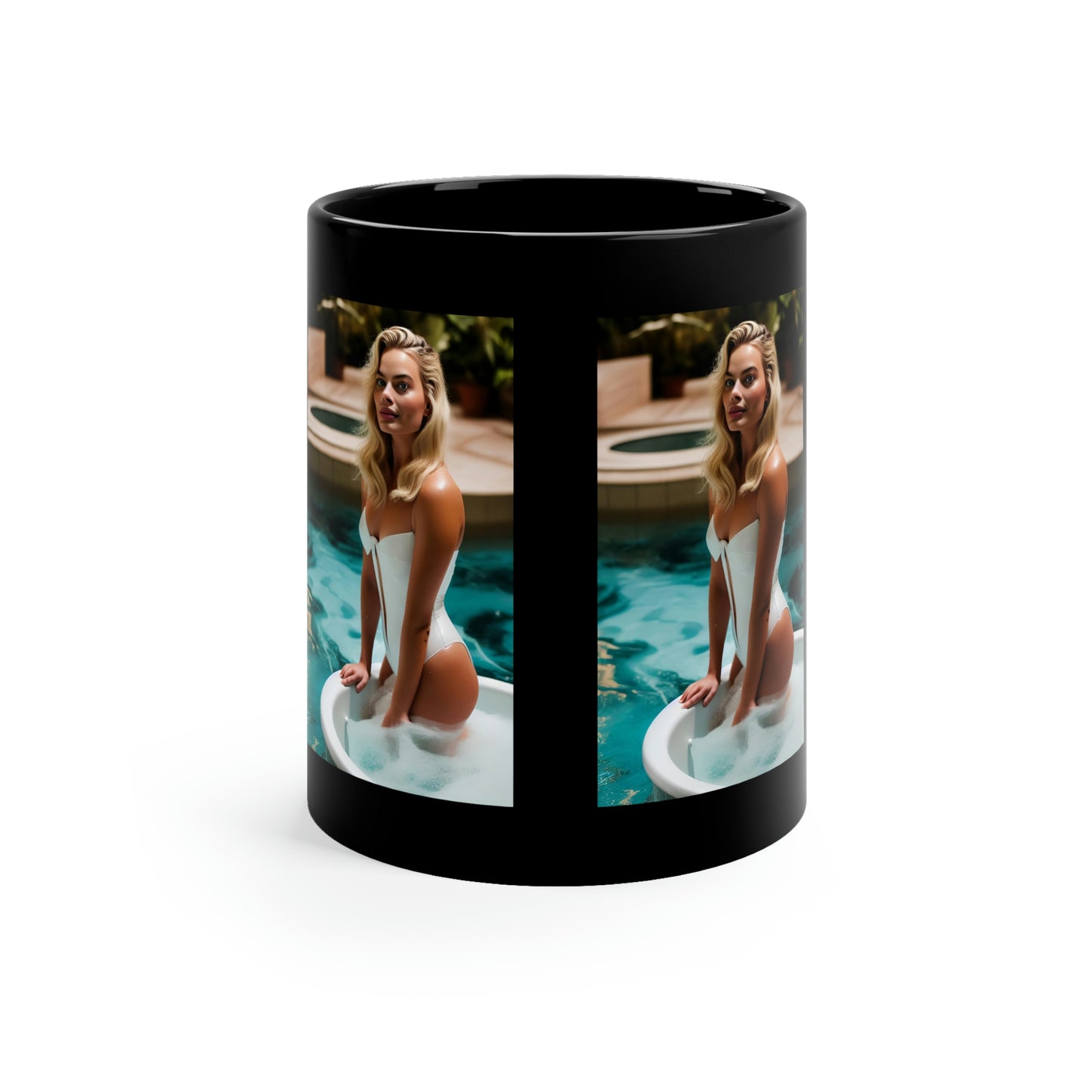 Margot Robbie Hot Tub Black Coffee Mug