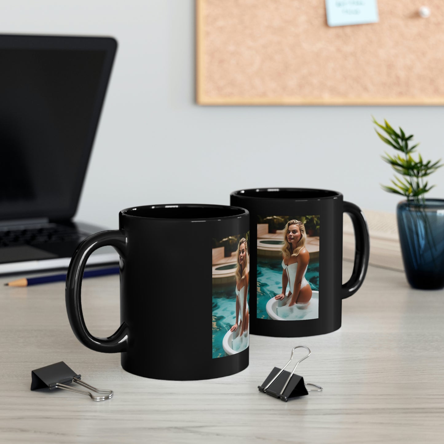 Margot Robbie Hot Tub Black Coffee Mug