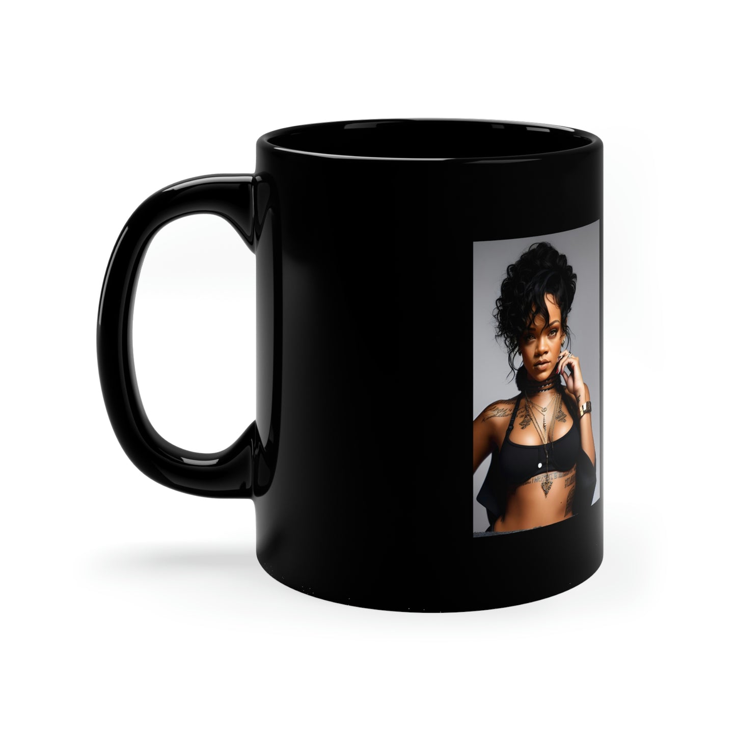 Rihanna Black Top Black Coffee Mug