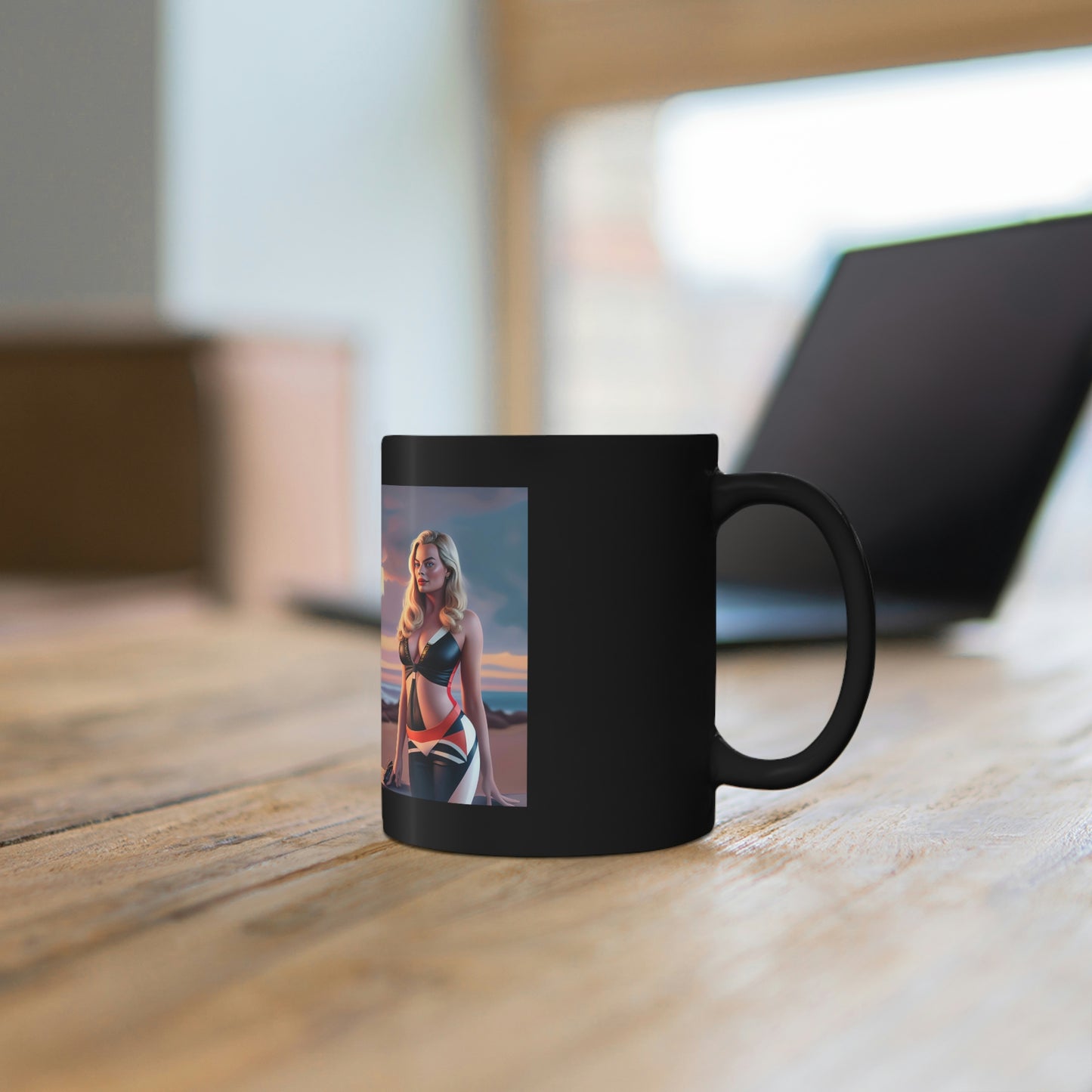 Margot Robbie Sunset Black Coffee Mug