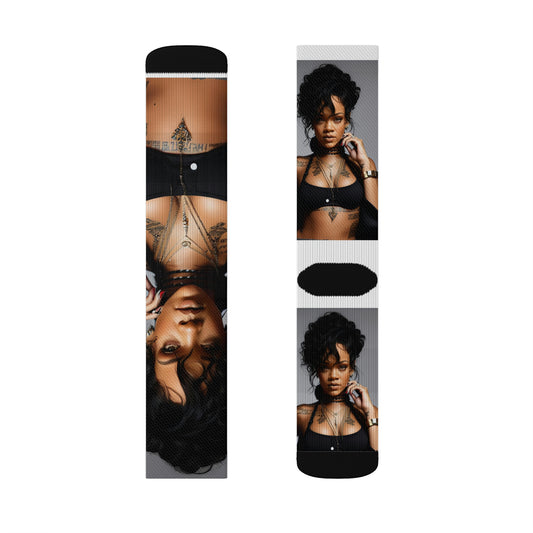 Rihanna Black Top Tube Socks