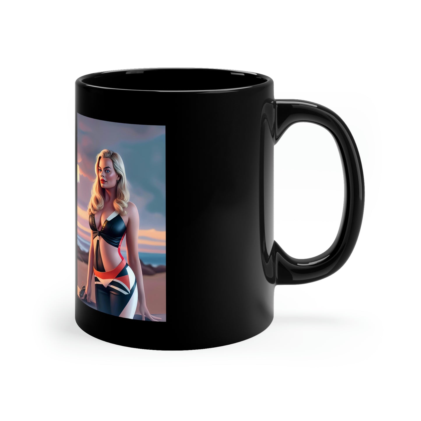 Margot Robbie Sunset Black Coffee Mug