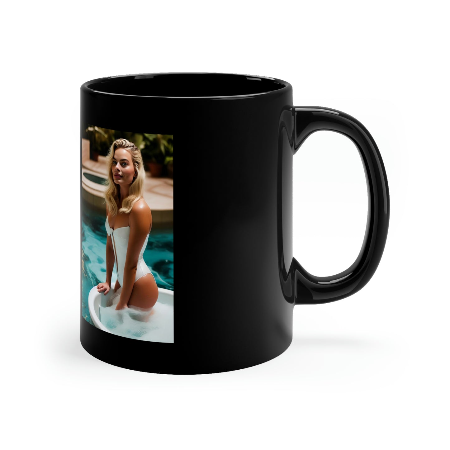 Margot Robbie Hot Tub Black Coffee Mug