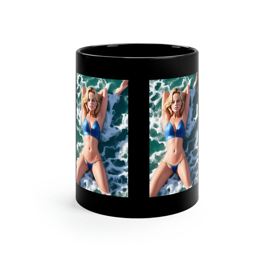 Margot Robbie Spread Eagle Black Coffee Mug