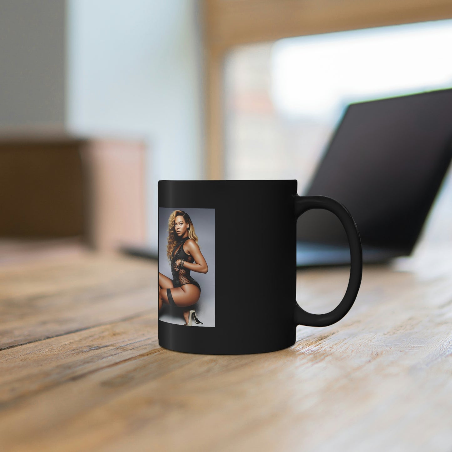 Beyonce Black Lingerie Black Coffee Mug