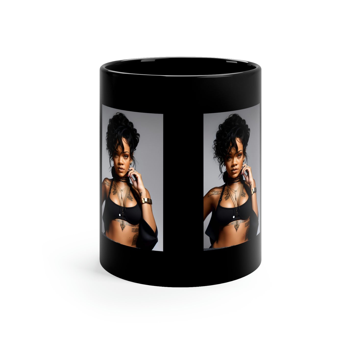 Rihanna Black Top Black Coffee Mug