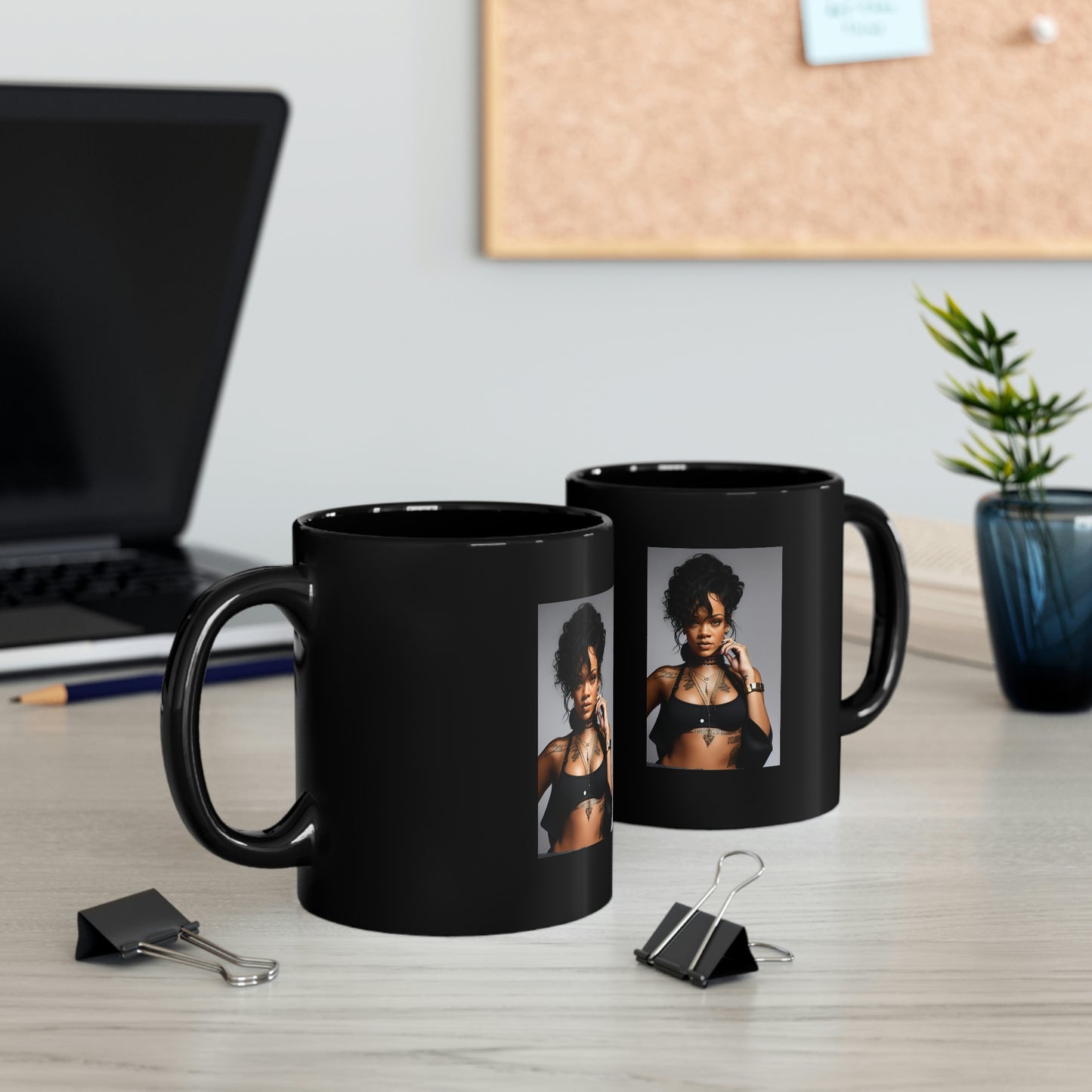 Rihanna Black Top Black Coffee Mug