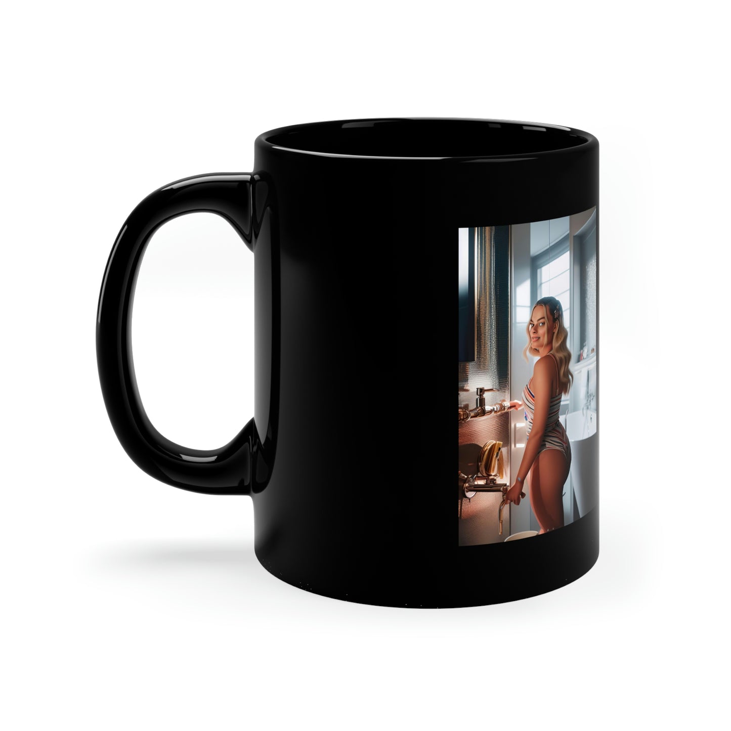 Margot Robbie Bathroom Black Coffee Mug