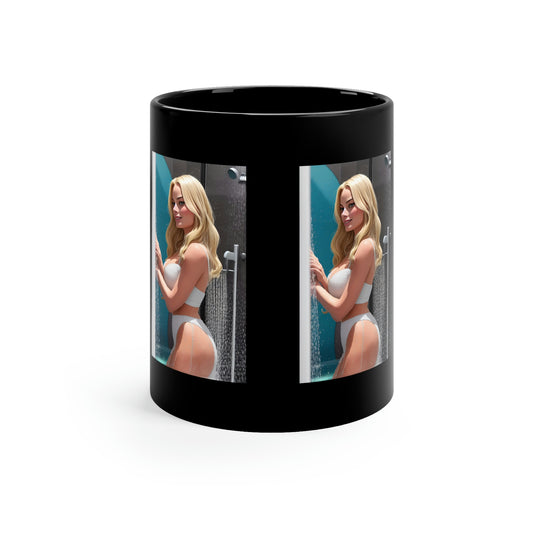 Margot Robbie White Bikini Black Coffee Mug