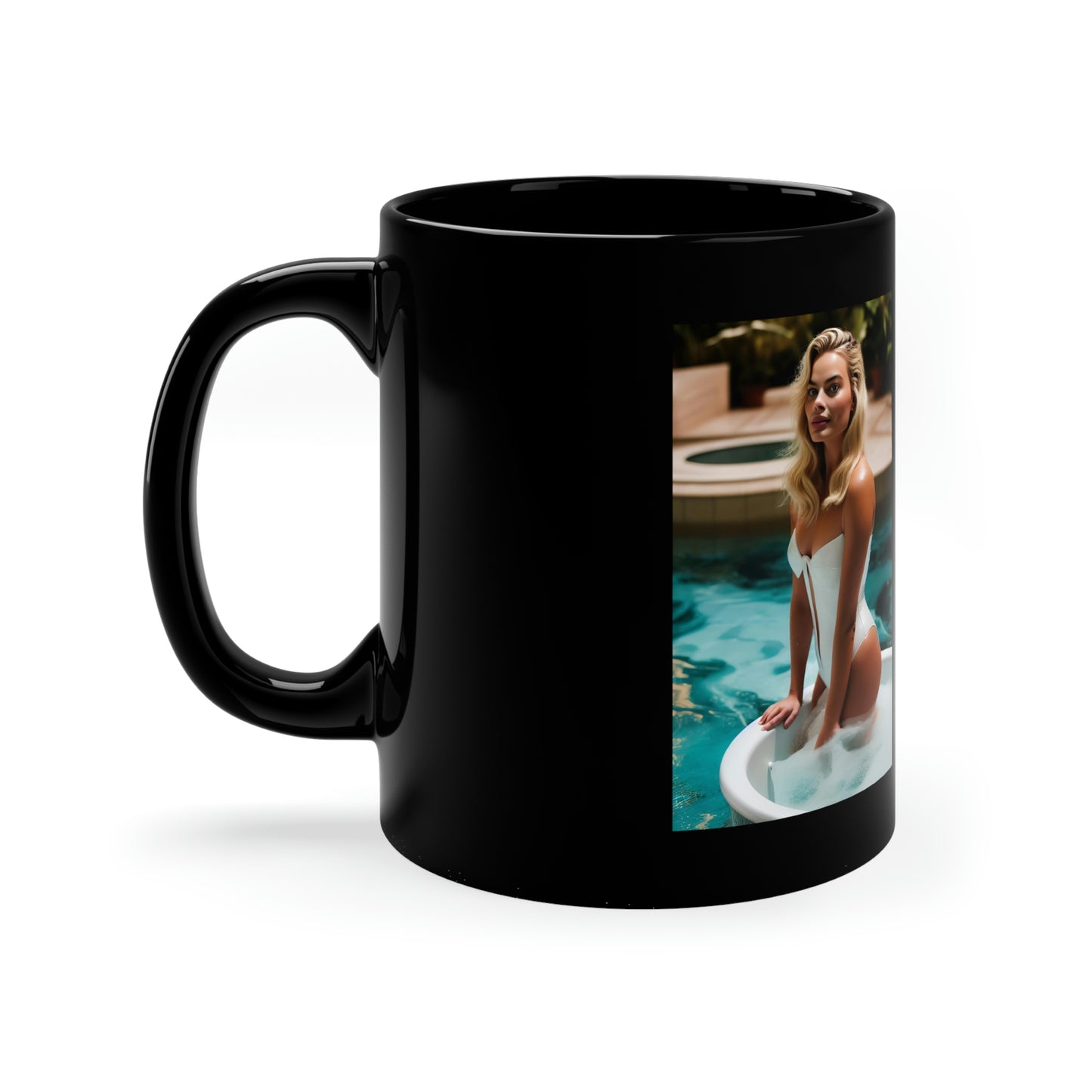 Margot Robbie Hot Tub Black Coffee Mug