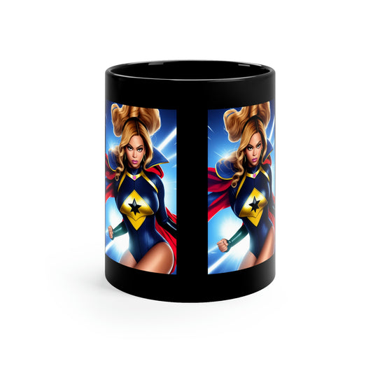 Beyonce Superhero Black Coffee Mug