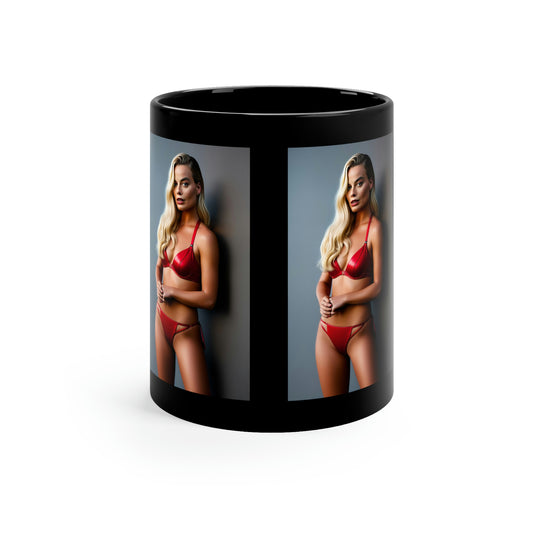 Margot Robbie Red Bikini Black Coffee Mug