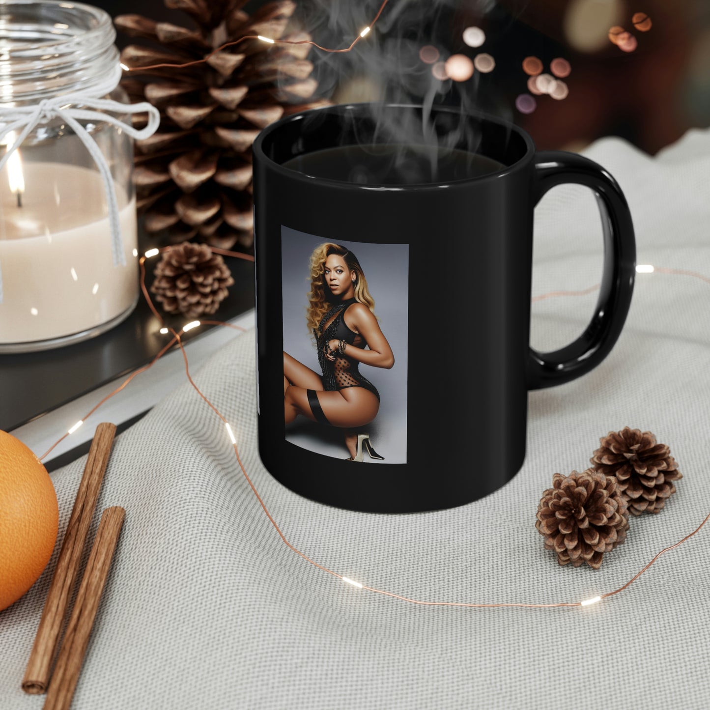 Beyonce Black Lingerie Black Coffee Mug