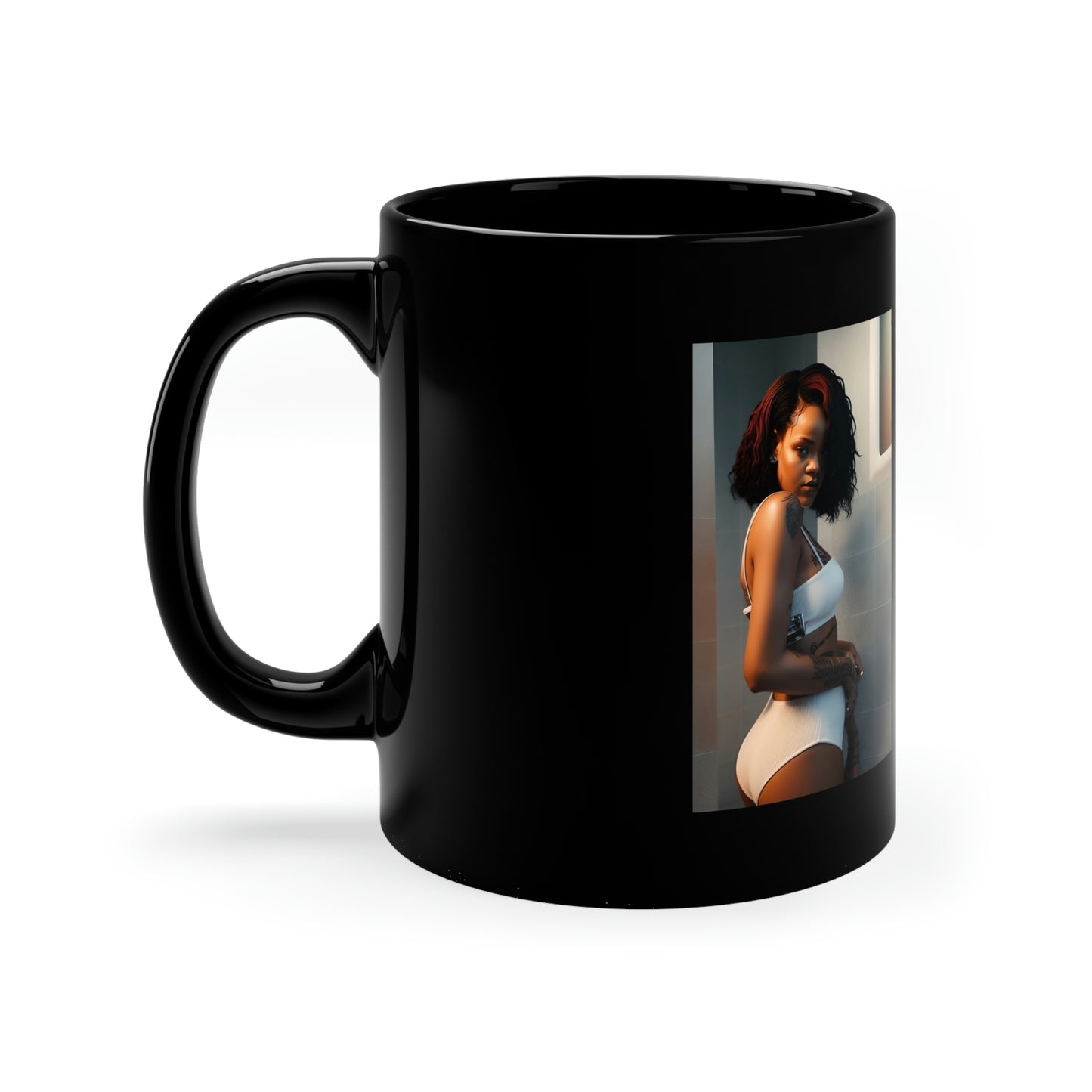 Rihanna Bathroom Black Coffee Mug