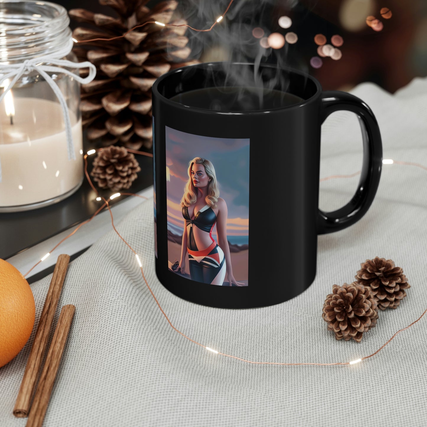 Margot Robbie Sunset Black Coffee Mug